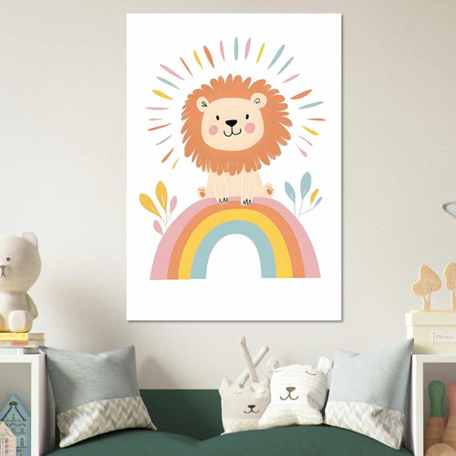 Artfulprints Poster Leeuw op de regenboog   - 70x100 cm - Meerkleurig