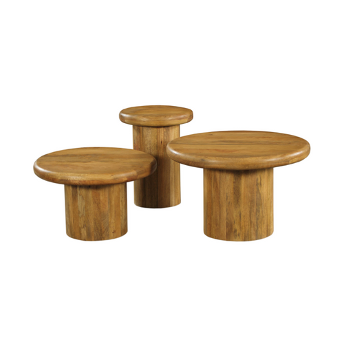 StarFurn Salontafel Maya - Rond Naturel Mangohout - Set van 3 - vtwonen shop