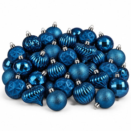 Mica Decorations Bal Onbreekbaar Set van 40 Stuks - Donkerblauwe Kerstballen Ø6 cm - Gerecycled Polystyreen - Glanzend, Mat en Glitter Afwerking -