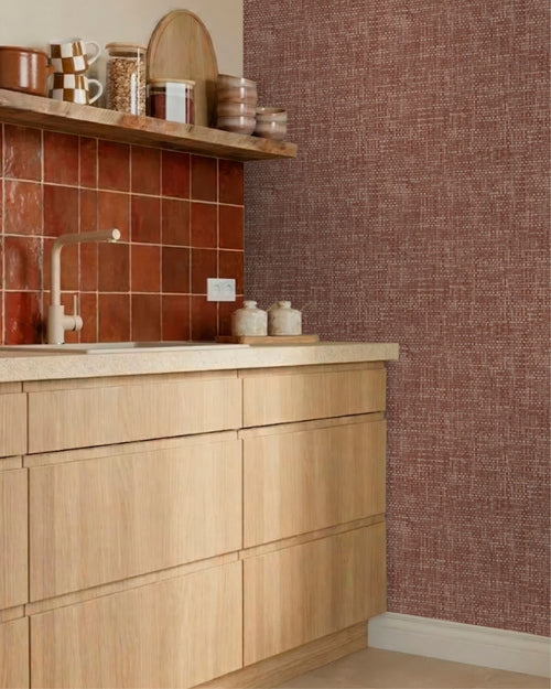 Origin Wallcoverings behang geweven linnenstructuur roodbruin - 50 x 900 cm - 348051