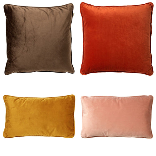 Dutch Decor - KUSSENSET - 4-delig - Matching Velvets - 45x45 cm en 30x50 cm - inclusief binnenkussens - bruin, oranje, geel, roze - vtwonen shop