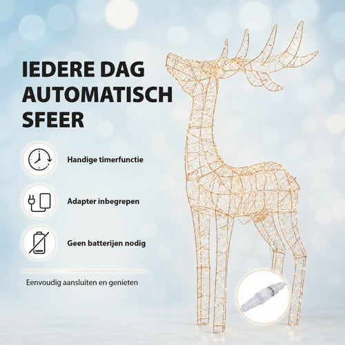 Luca Lighting Hert Champagne Warm Wit LED Kerstversiering - Decoratief Verlicht Hert met 840 Warmwitte LED-lampjes - Inclusief Adapter en Timerfunctie
