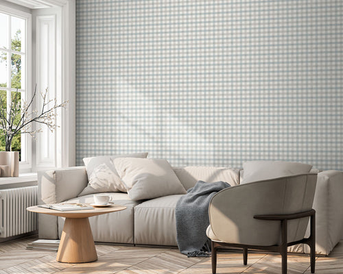 Sanders & Sanders behang ruitjes lichtblauw en beige - 53 cm x 10 m - 641027