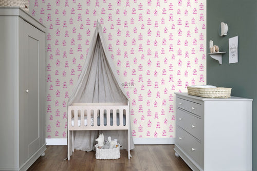ESTAhome behang getekende vogelkooitjes roze - 53 cm x 10.05 m - 137338