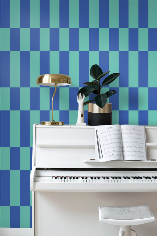 ESTAhome behang streep petrolgroen en koningsblauw - 50 x 900 cm - 130922 - vtwonen shop