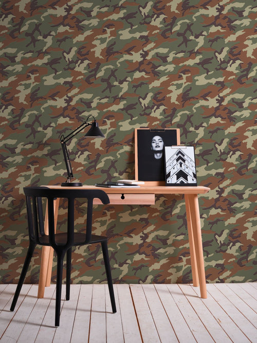 A.S. Création behang camouflage groen, bruin en grijs - 53 cm x 10.05 m - AS-369406 - vtwonen shop
