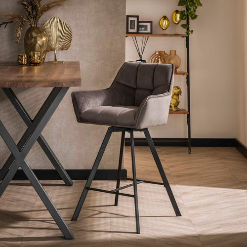 Giga Meubel Barstoel Raster - Antraciet Velvet - Draaibaar - Zithoogte 69cm - Set van 2 - Set van 2