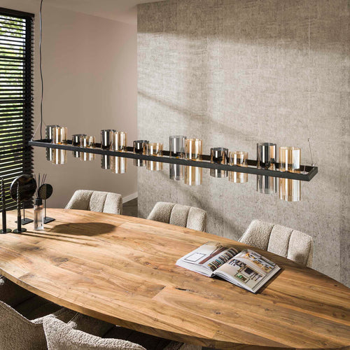 Giga Meubel Hanglamp Cylinder - Zwart Metaal - 14-Lichts - 190x20x150cm - vtwonen shop