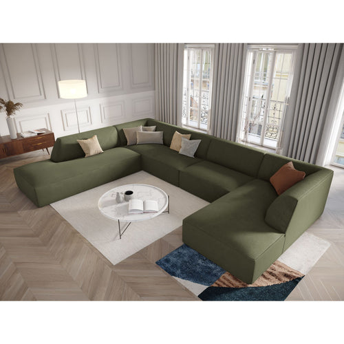Cosmopolitan Design - Panoramische hoekbank links Siena 7-zits, ribfluwelen groente - 273x366x69cm