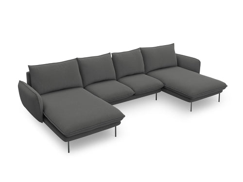Cosmopolitan Design Panoramische bank Vienna 6-zits, structurele stof, donkergrijs - 170x350x95cm