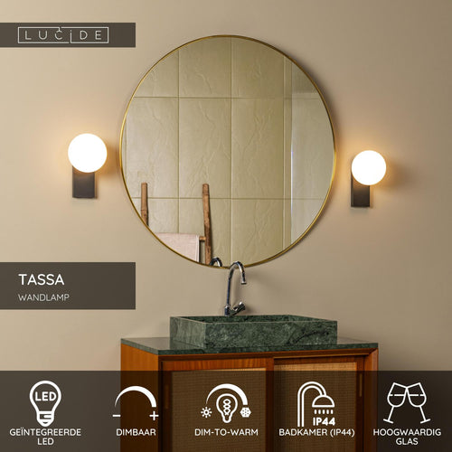 Lucide wandlamp badkamer TASSA - 1xGeïntegreerde LED - Zwart