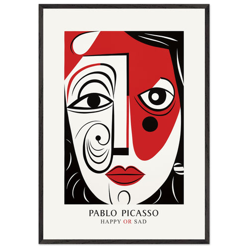 Artfulprints Poster met Lijst Pablo Picasso - Happy or sad   - 70x100 cm - Rood