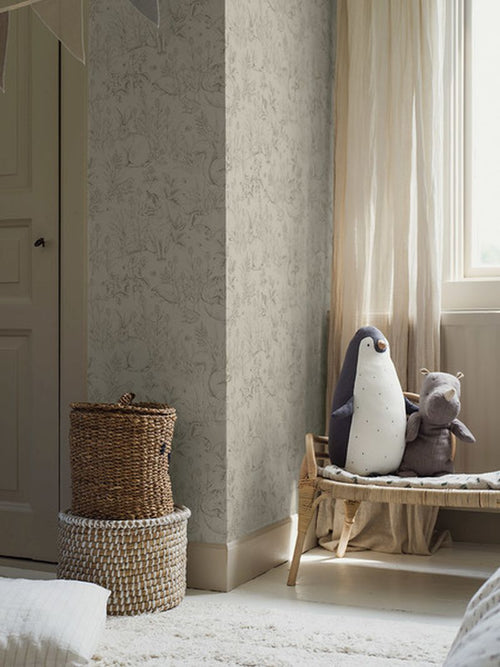 Borastapeter behang bos met bosdieren beige - 53 cm x 10.05 m - 660606 - vtwonen shop