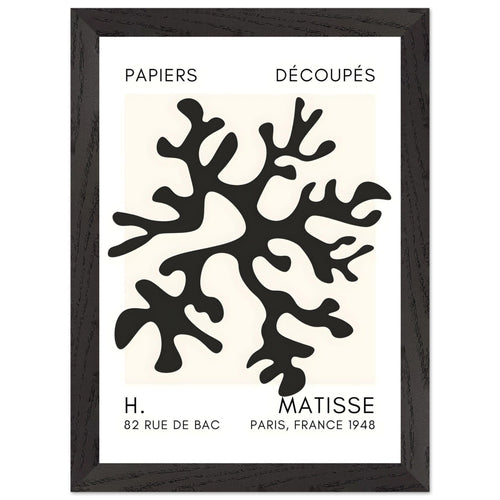 Artfulprints Poster met Lijst Matisse – Dreamy coral flower black   - A4 21x29.7 cm - Zwart