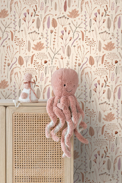 ESTAhome behang veldbloemen warm beige, terracotta en paars - 50 x 900 cm - 131161