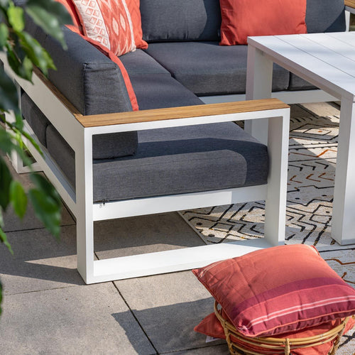 Cube hoek loungeset - 3-delig - mat wit - teak look - reflex black - vtwonen shop