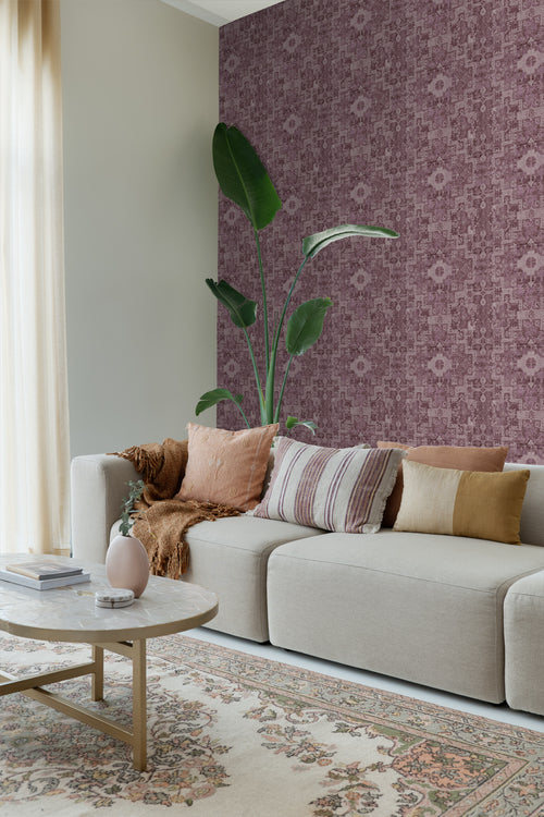 ESTAhome behang oosters kelim tapijt donker paars - 50 x 900 cm - 131362 - vtwonen shop