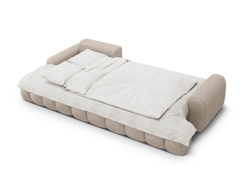 Cosmopolitan Design Uitklapbare hoekbank links met opbergdoos Linz 3-zits, structurele stof zand - 142x275x84cm