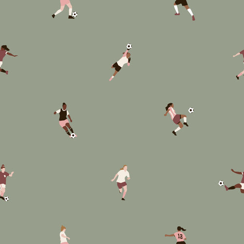 ESTAhome behang voetbalspeelsters vergrijsd groen - 50 x 900 cm - 131281 - vtwonen shop