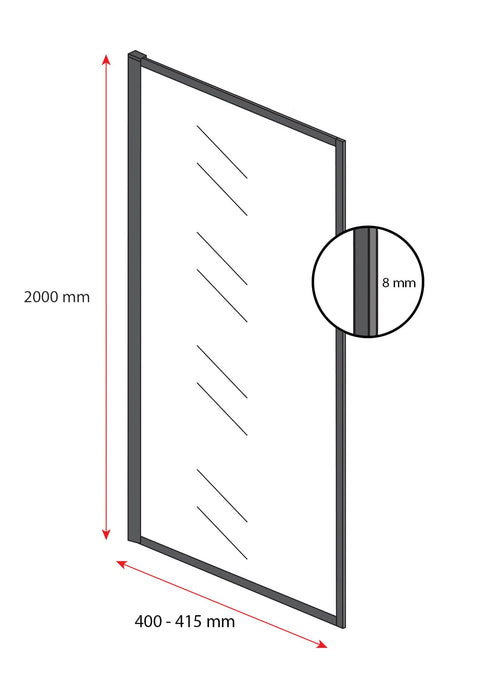 Badplaats Douchewand Georgia 40 x 200 cm – Zwart – Inloopdouche 8 mm Veiligheidsglas