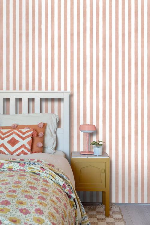 ESTAhome behang strepen terracotta roze en wit - 53 cm x 10.05 m - 131307 - vtwonen shop