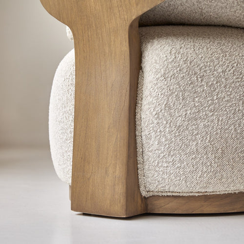 Tikamoon Fauteuil in massief mindihout en ecru stof - Beige