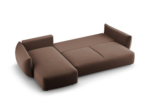 Cosmopolitan Design Uitklapbare hoekbank links met opbergdoos Matera 4-zits, flueel chocolade - 173x253x86cm