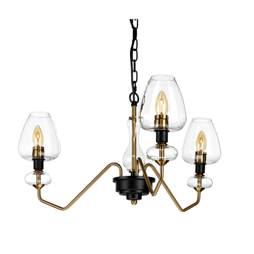 Armand 3-lichts hanglamp, verouderd messing, glazen kappen
