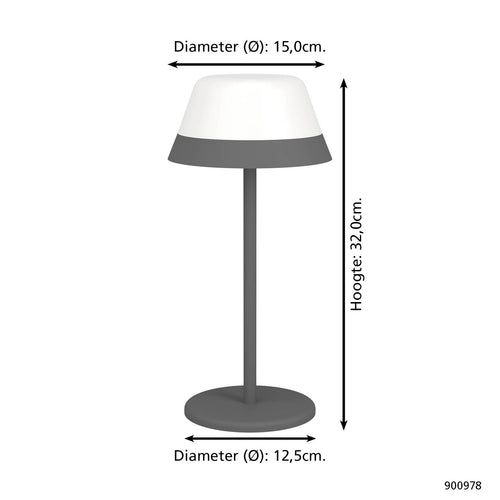 EGLO tafellamp Meggiano - draadloos - 32 cm - grijs/wit