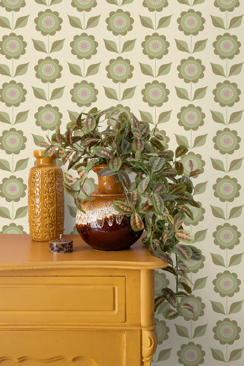 ESTAhome behang bloemen vergrijsd groen - 50 x 900 cm - 130979 - vtwonen shop