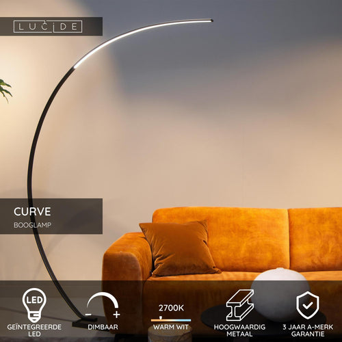 Lucide booglamp CURVE - Geïntegreerde LED - Zwart