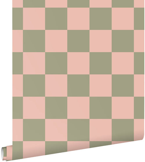 ESTAhome behang geblokt motief groen en roze - 50 x 900 cm - 131999