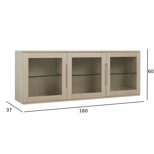 Furnhouse 3-deurs wandkast Kerteminde - Witte olie - MDF, Eikenfineer, Glas - 37x160x60