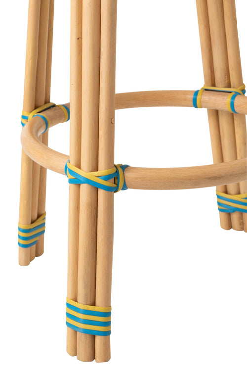 J-Line kruk Geo - polyresin/rotan - geel/azuurblauw - 2 stuks