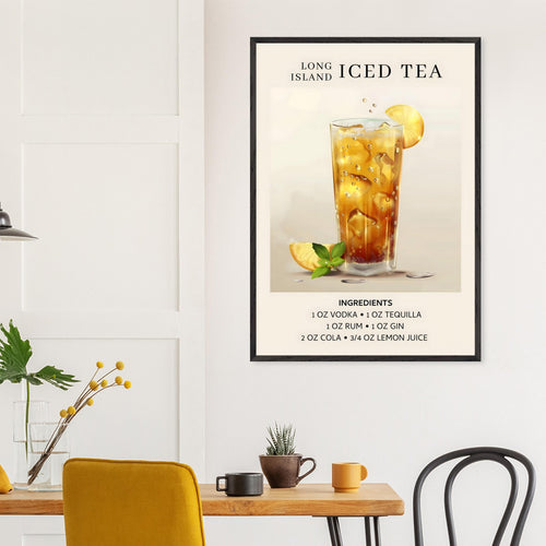 Artfulprints Poster met Lijst Long Island Iced Tea cocktail - Ingrediënten   - 30x40 cm - Grijs