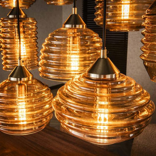 Giga Meubel Hanglamp Rib Glass - Amber - 15-Lichts - 155x60x150cm