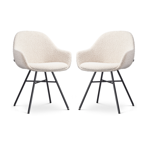 Nolon Noa-Mae Eetkamerstoelen Set van 2 - Bouclé Beige - Zwarte Poten - vtwonen shop