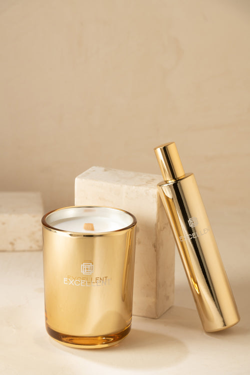 J-Line geurkaars Excellent - Golden Honey - glas - goud - small - 50U - vtwonen shop