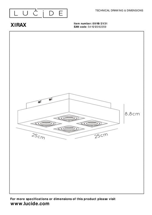 Lucide plafondspot XIRAX - 4xGU10 - Wit - vtwonen shop