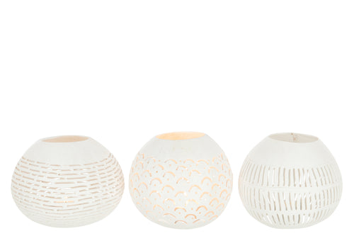 J-Line theelichthouder Kokosnoot Lijnen - jute - wit - 3 stuks - vtwonen shop