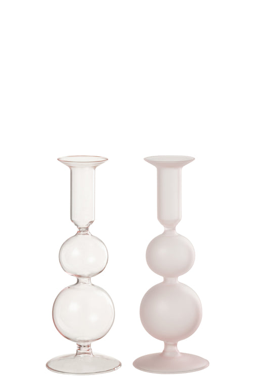 J-Line kaarshouder Ballen - glas - transparant/lichtroze - 2 stuks