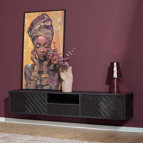 StarFurn Zwevend Tv-meubel New York - Zwart Hout - 180x35x33cm