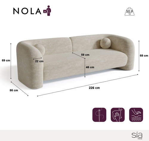 Sia Home - Rechte bank NOLA - Fluweel met patroon - Kaki groen - 226cm - vtwonen shop