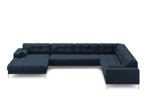 Cosmopolitan Design Panoramische hoekbank rechts Bali 7-zits, structurele stof, blauw - 256x327x75cm