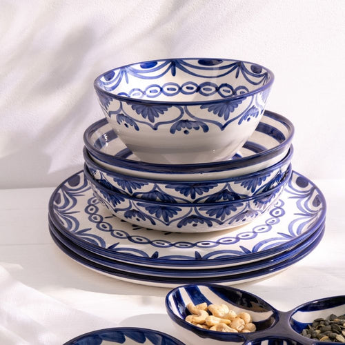 J-Line kom Granada High - keramiek - wit/blauw - medium - Ø 22 cm - vtwonen shop