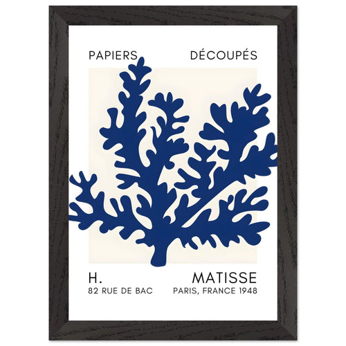 Artfulprints Poster met Lijst Matisse – Aqua bloom navy blue II   - A4 21x29.7 cm - Blauw