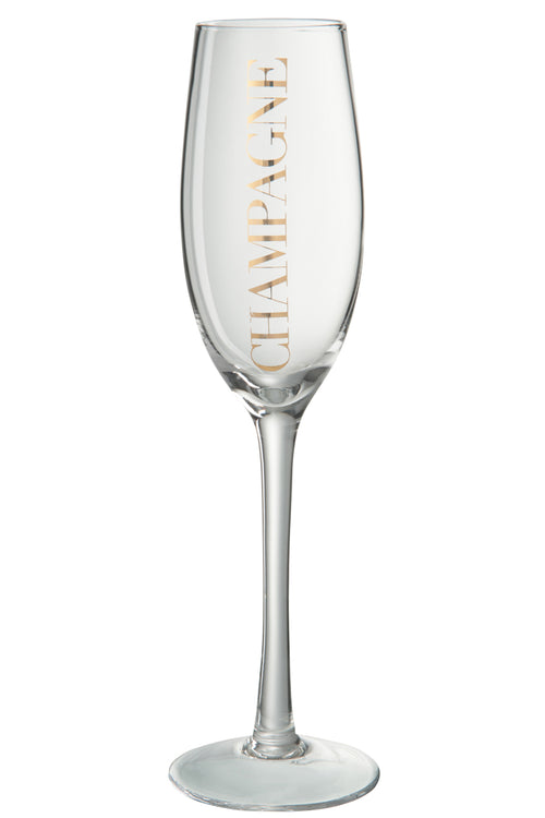 J-Line glas champagne met opschrift - glas - goud - 6 stuks