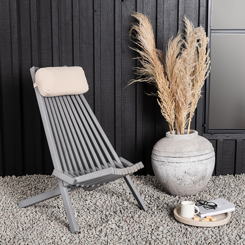 Nest outdoor Bastian houten tuin loungestoel grijs - met hoofdkussen - vtwonen shop