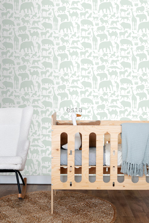 ESTAhome behang dieren mintgroen - 53 cm x 10.05 m - 139053
