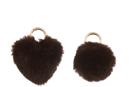 J-Line hanger Bol + Hart - textiel - bruin/rood - 2 stuks